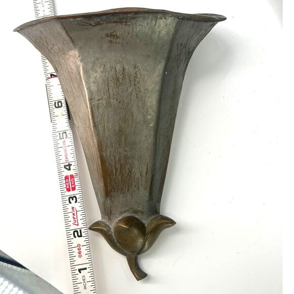 pair vintage 2 silver-plate wall pocket planters sconce wall metal flower Lily - Picture 10 of 11